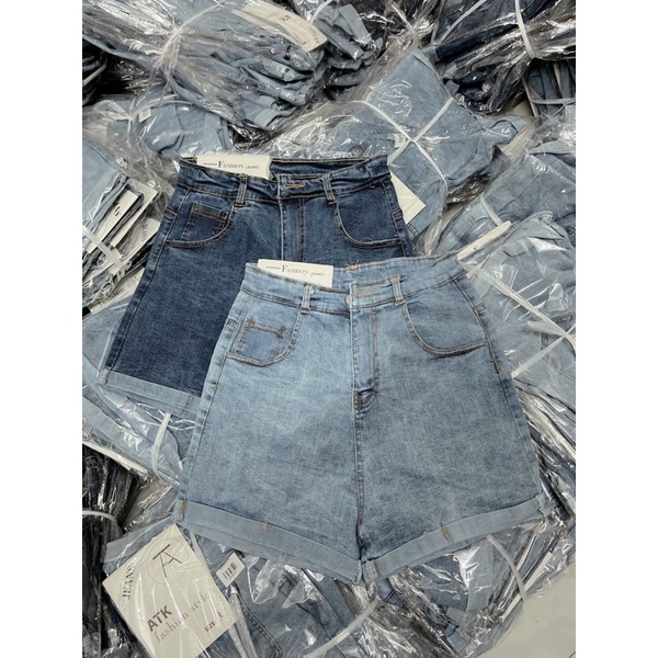 Quần short Jean denim lưng cao có túi dây kéo size S M L