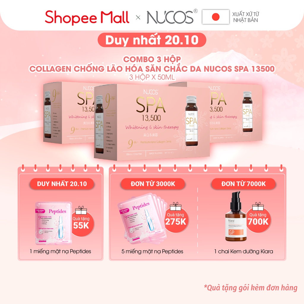 Combo 3 hộp collagen uống chống lão hóa phục hồi da Nucos Spa 13500 50ml x 3 x 10 chai