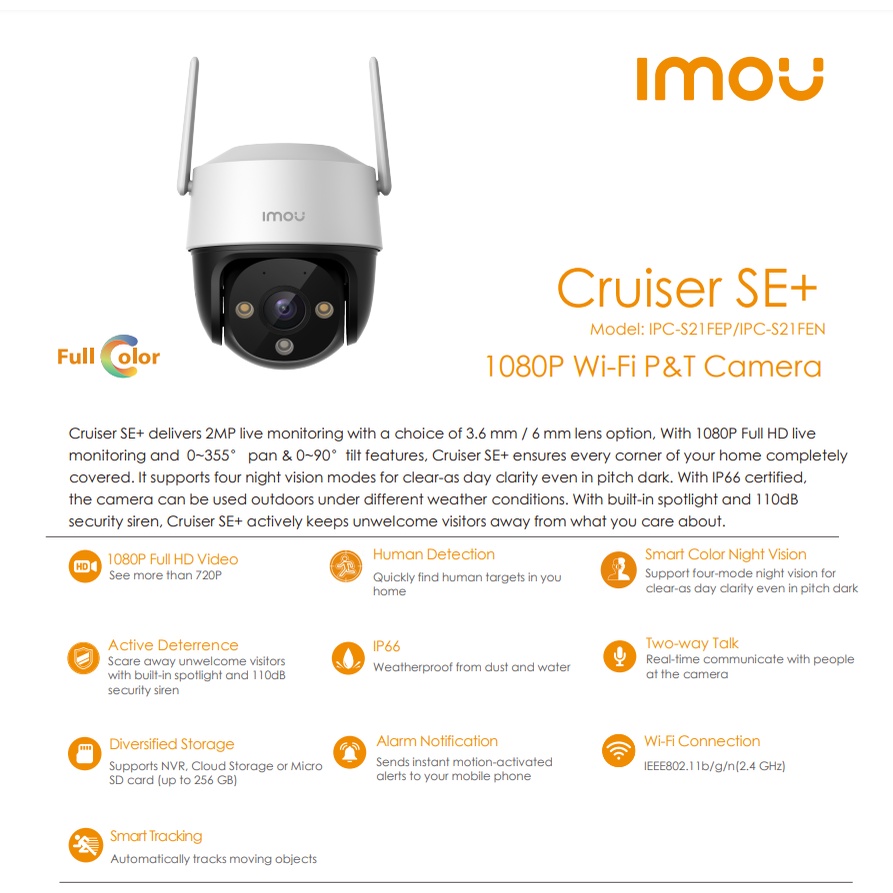 Camera IMOU Cruiser SE+ S21FEP -  Đàm Thoại Hai Chiều - Tích Hợp Còi Hú - Đèn Spotlight