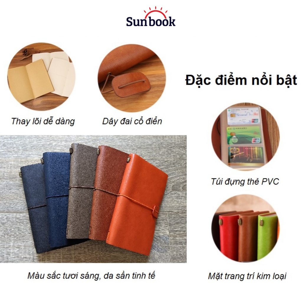 Sổ tay ghi chép Sunbook bìa da mềm màu trơn - hai lõi giấy 140 trang Khổ A6 - SB-STD