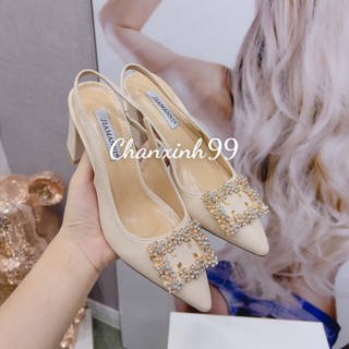 Giày cao gót nữ 7 phân gót vuông đính khóa sang chảnh nữ tính cao cấp mã ssss