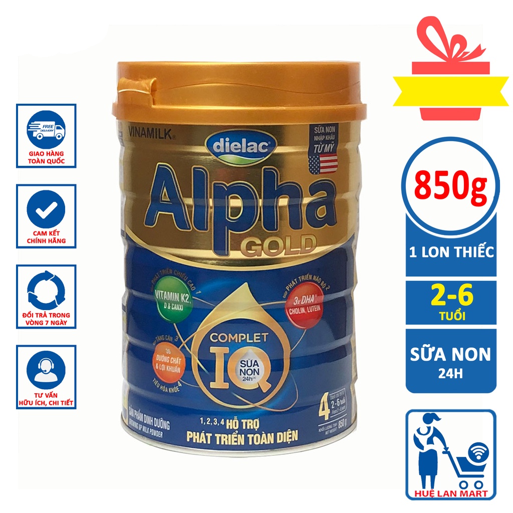 [CHÍNH HÃNG] Sữa Bột Vinamilk Dielac Alpha Gold IQ 4 Sữa Non Mẫu Mới- Hộp 850g (Cho bé 2-6 tuổi)