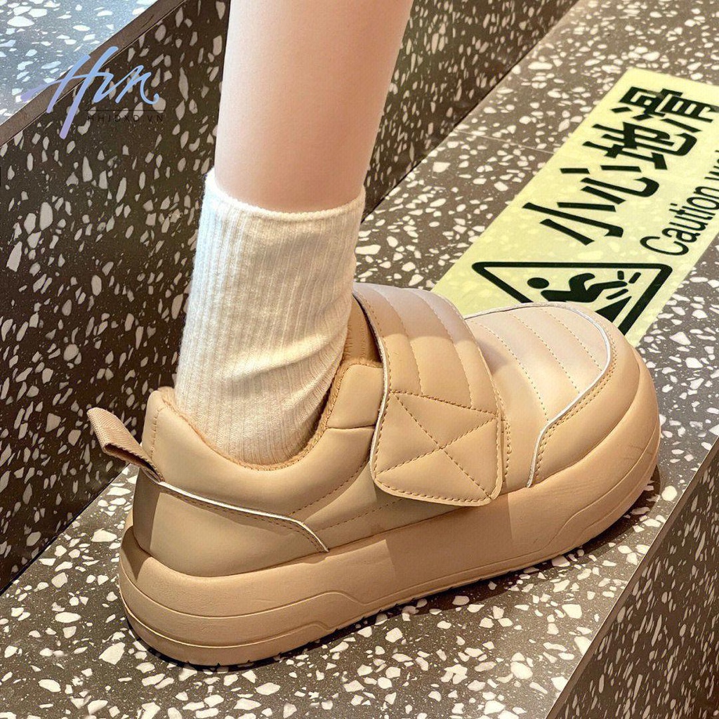 Giày Bánh Mì Khóa Dán Đế Dày Tăng Chiều Cao Mũi Tròn Bằng Lông Cừu Sữa Fufu Dễ Thương Thời Trang Thu Đông 2022 Mới Dành Cho