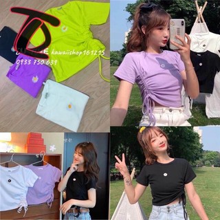 Áo croptop thêu hoa cúc rút eo thun gân dày dặn - Dư Tú Lệ