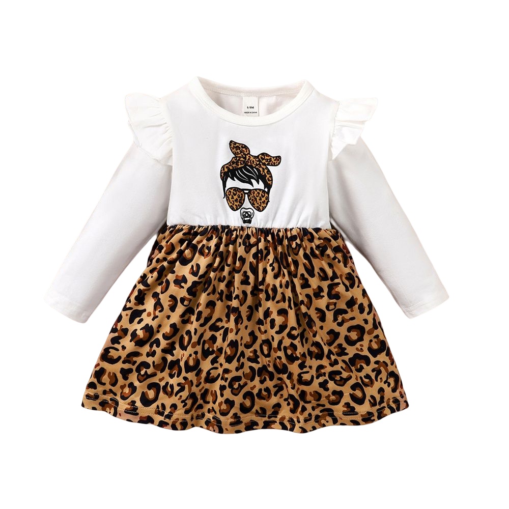 Đầm Xoè Tutu Tay Dài Dáng Chữ A Hoạ Tiết Da Báo Cho Bé Gái 0-3 Tuổi