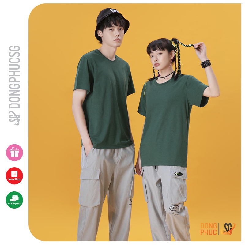 Áo thun trơn màu xanh rêu phông unisex basic nam nữ cổ tròn thun cotton 4 chiều mềm mịn ATTXR | DONGPHUCSG