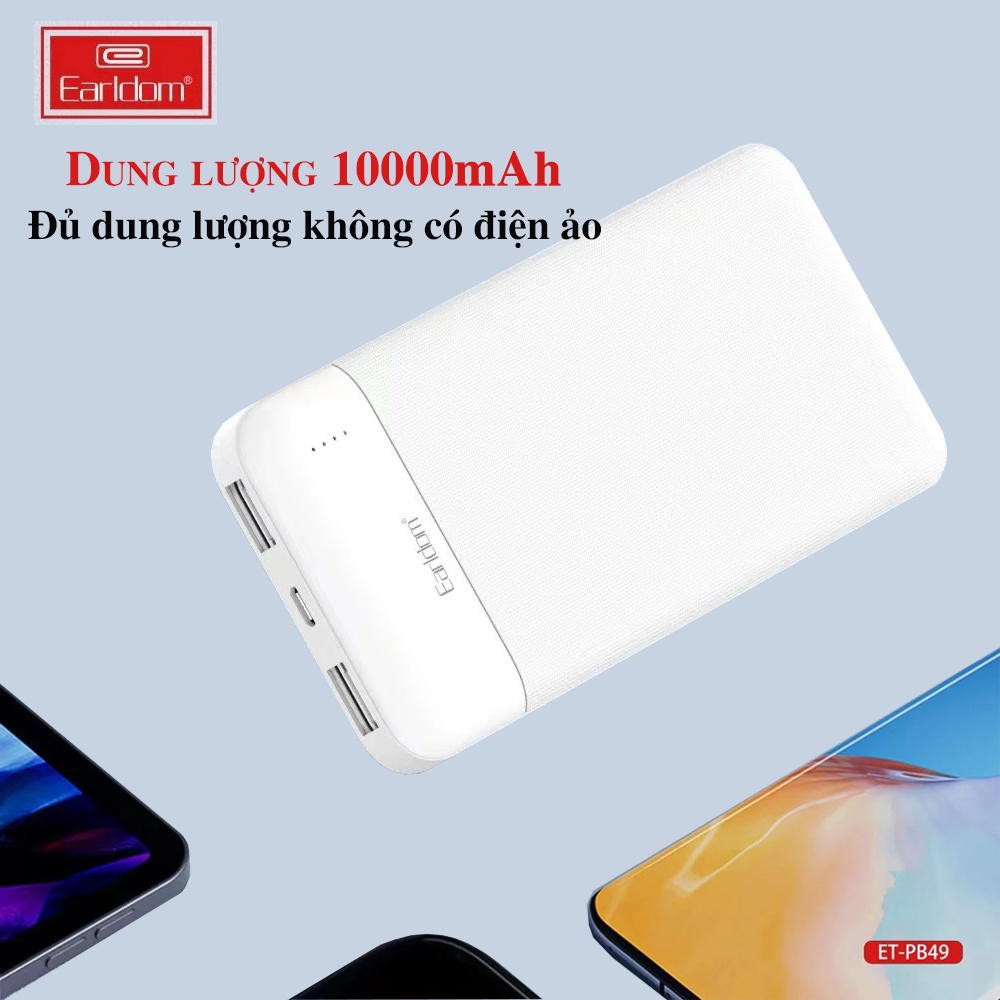 Pin sạc dự phòng 10000mah 20000mah Earldom PB49 hỗ trợ sạc nhanh chống cháy nổ