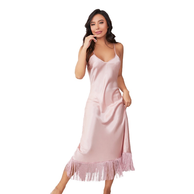 Đầm Ngủ Lụa Phối Tua Rua Thời Trang Cao Cấp Cho Nữ