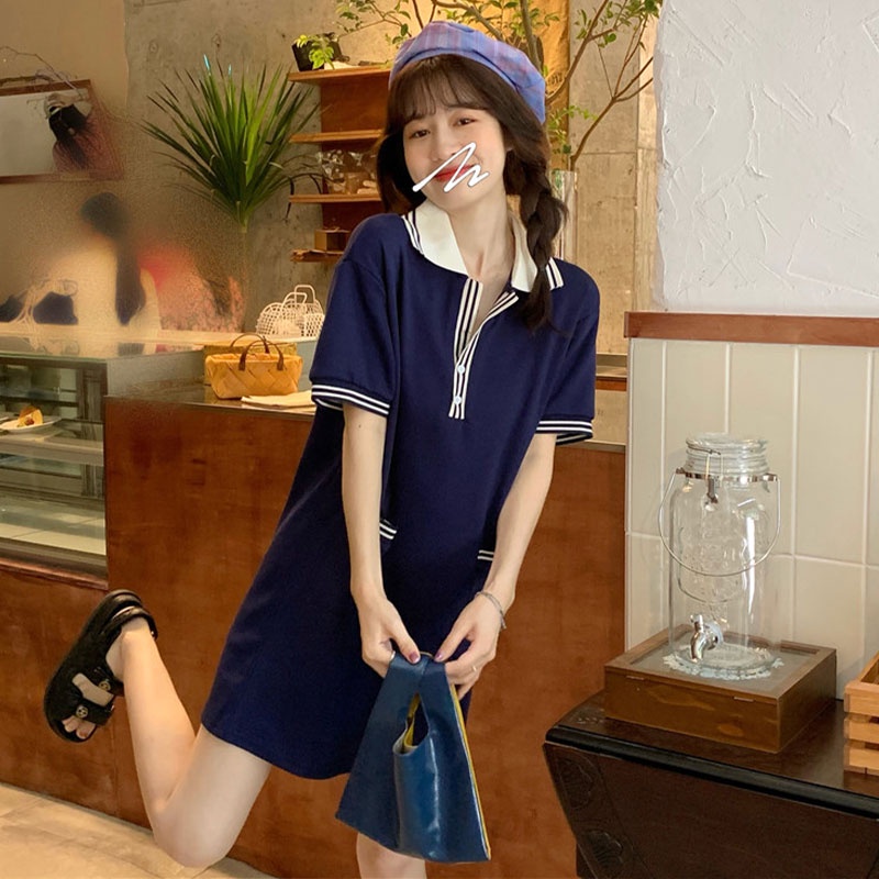 Đầm thể thao XINLANYASHE vải thun màu tương phản đơn giản thời trang trẻ trung dành cho nữ