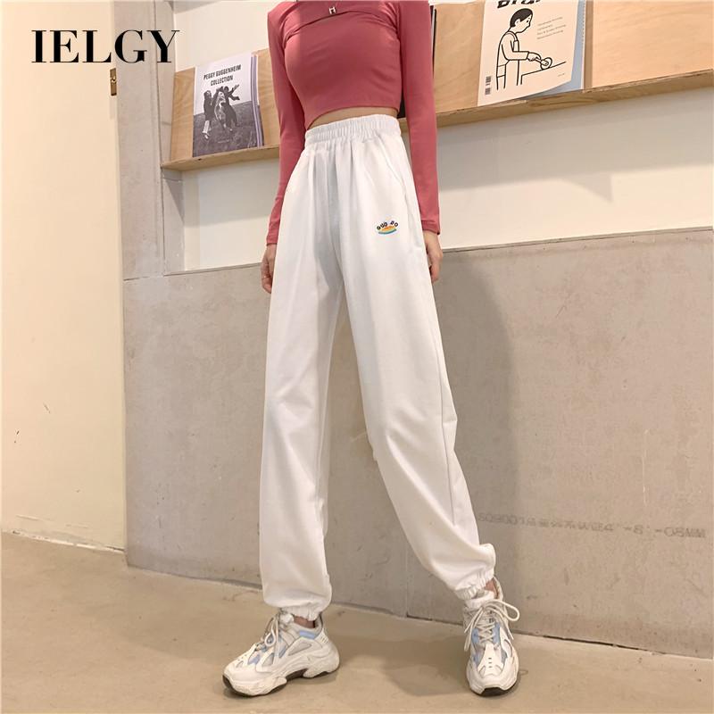 IELGY Quần Dài Thể Thao Lưng Cao Màu Đen Cỡ Lớn Phong Cách Hàn Quốc Thời Trang Cho Nữ