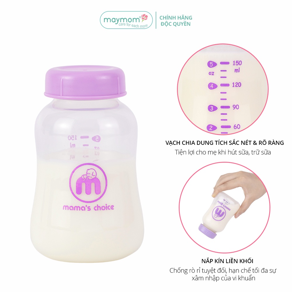 Bình Trữ Sữa Cổ Hẹp Tương Thích Máy Hút Sữa Medela, Unimom, Ameda – Bình Đựng Sữa Mama's Choice Dung Tích 150ml - 240ml