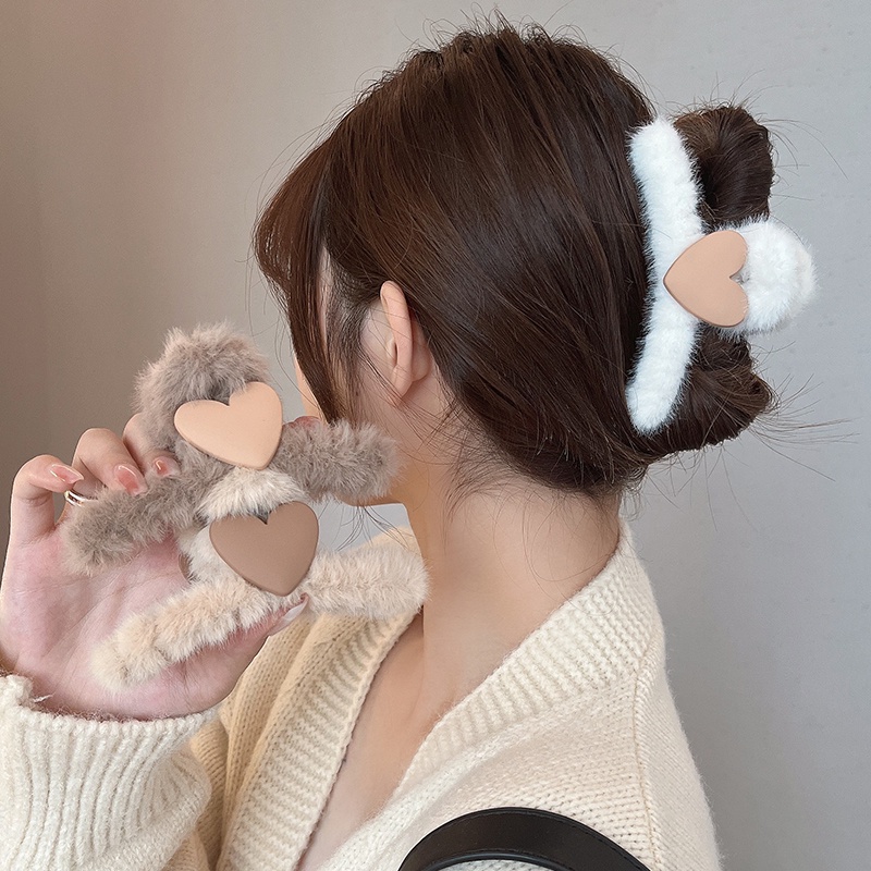 Kẹp Tóc Hình Cá Mập Phủ Lông Phong Cách Hàn Quốc Thời Trang Mùa Đông Cho Nữ