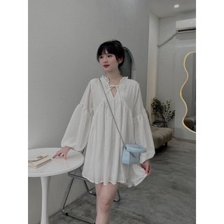 Đầm doll trắng cổ bèo tay bí
