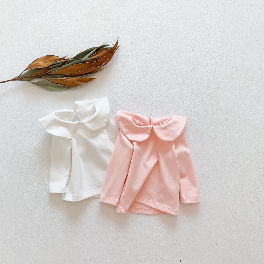 Áo Thun Cotton Tay Dài Cổ Bẻ Nhỏ Xinh Thời Trang Cho Bé Gái