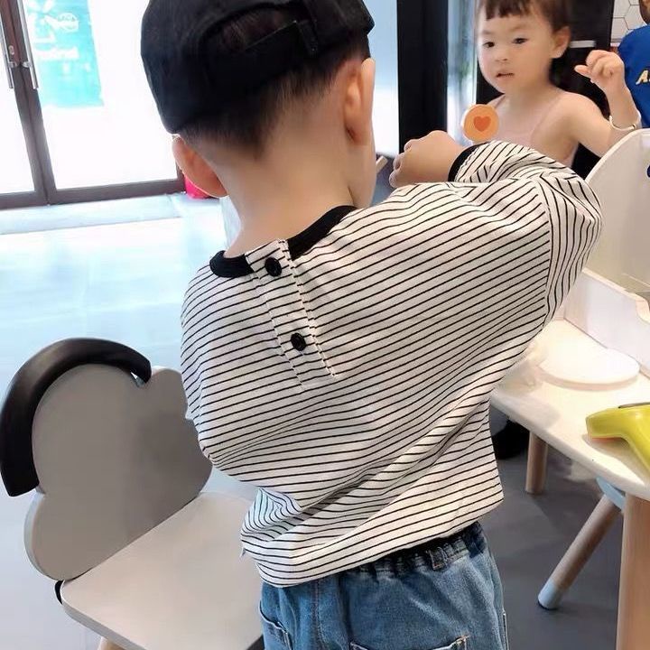 Áo Thun Mỏng Tay Dài Dáng Rộng Cài Nút Sau Lưng Phong Cách Hàn Quốc Thời Trang Mùa Thu Cho Bé Trai Và Gái