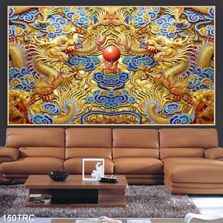 Tranh dán tường 3d rồng bay phượng múa - 150trc-tranh phong thủy may mắn