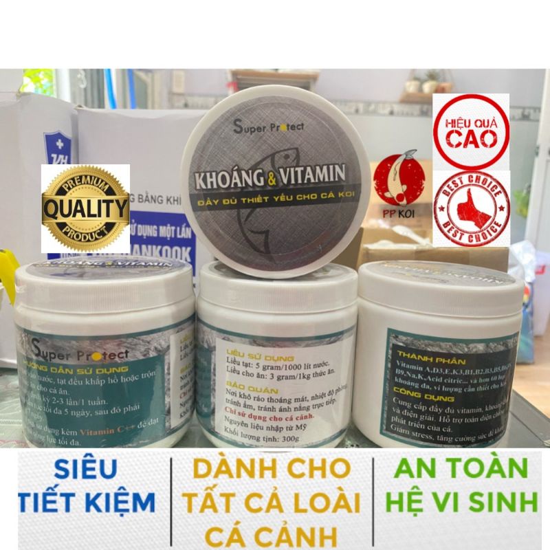 Khoáng & Vitamin Super Protect dùng cho cá Koi, cá Vàng, cá Rồng, cá cảnh - Hũ 300gr