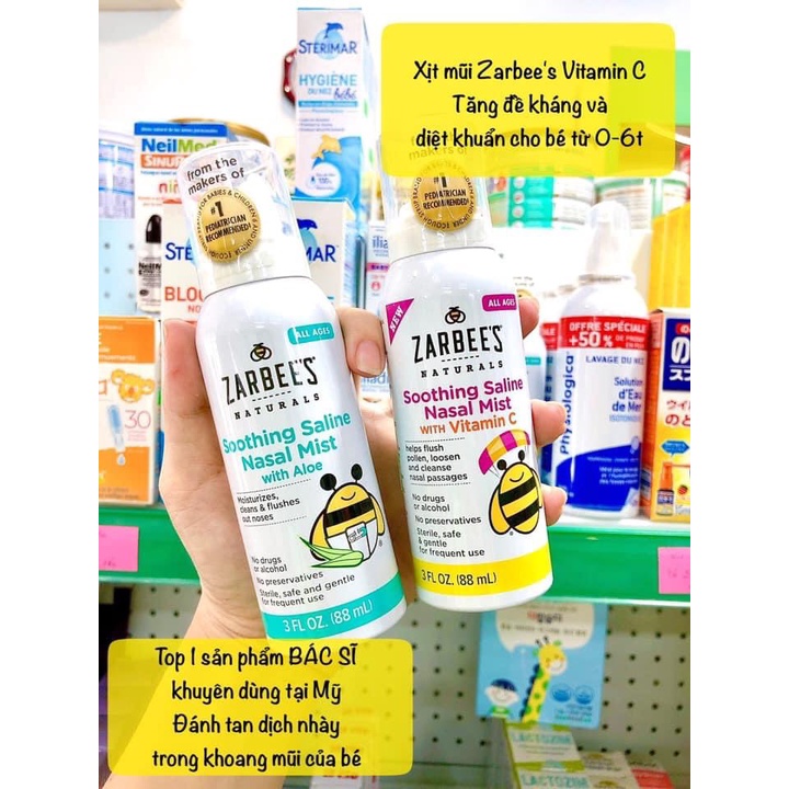 Xịt mũi lô hội - Vitamin C Zarbee's Naturals cho bé lọ 88ml