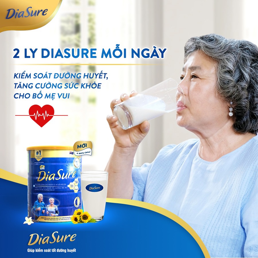 Sữa non DiaSure New chính hãng hộp giấy 450g (18 gói 25g) - Cung cấp dinh dưỡng toàn diện cho người bị tiểu đường