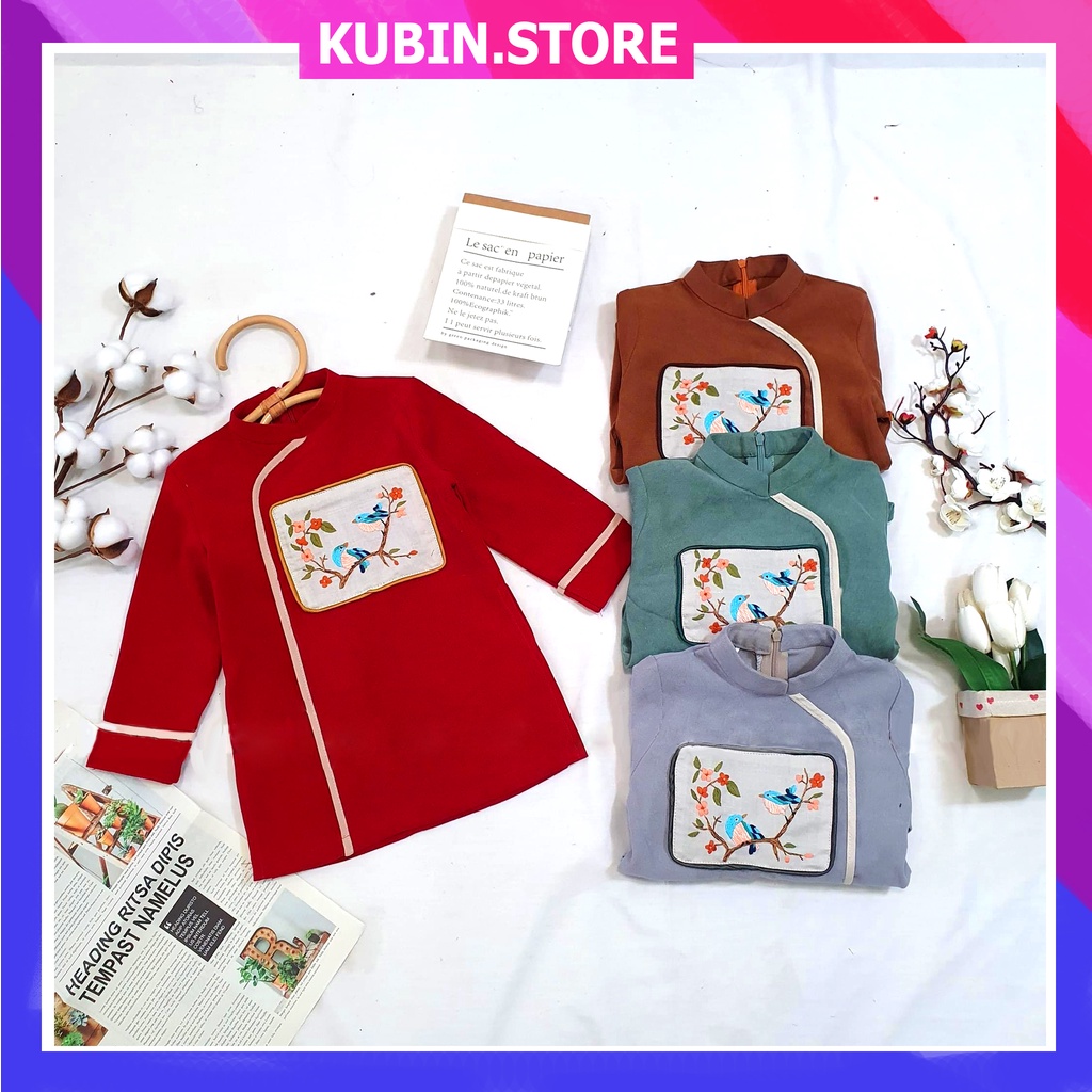 Áo dài cách tân bé trai áo dài tết trẻ em áo dài thêu tay chất liệu nhung chéo hàn dủ size từ 2 đến 9 tuổi