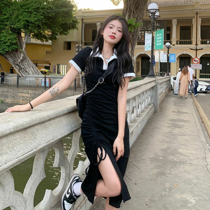 Đầm body đầm thun cổ sơ mi rút dây năng động cá tính  Fire.vn