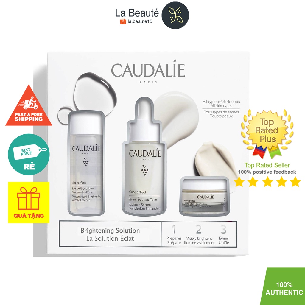 Set Caudalie Vinoperfect Anti-Dark Spot And Radiance Regimen - Bộ Chăm Sóc Da Gồm Serum, Kem Dưỡng & Nước Thần