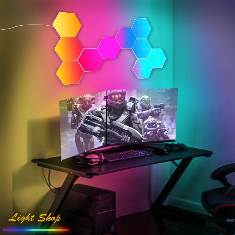 Đèn LED lục giác RGB trang trí decor phòng, dán tường, đèn lục giác trang trí điều khiển App
