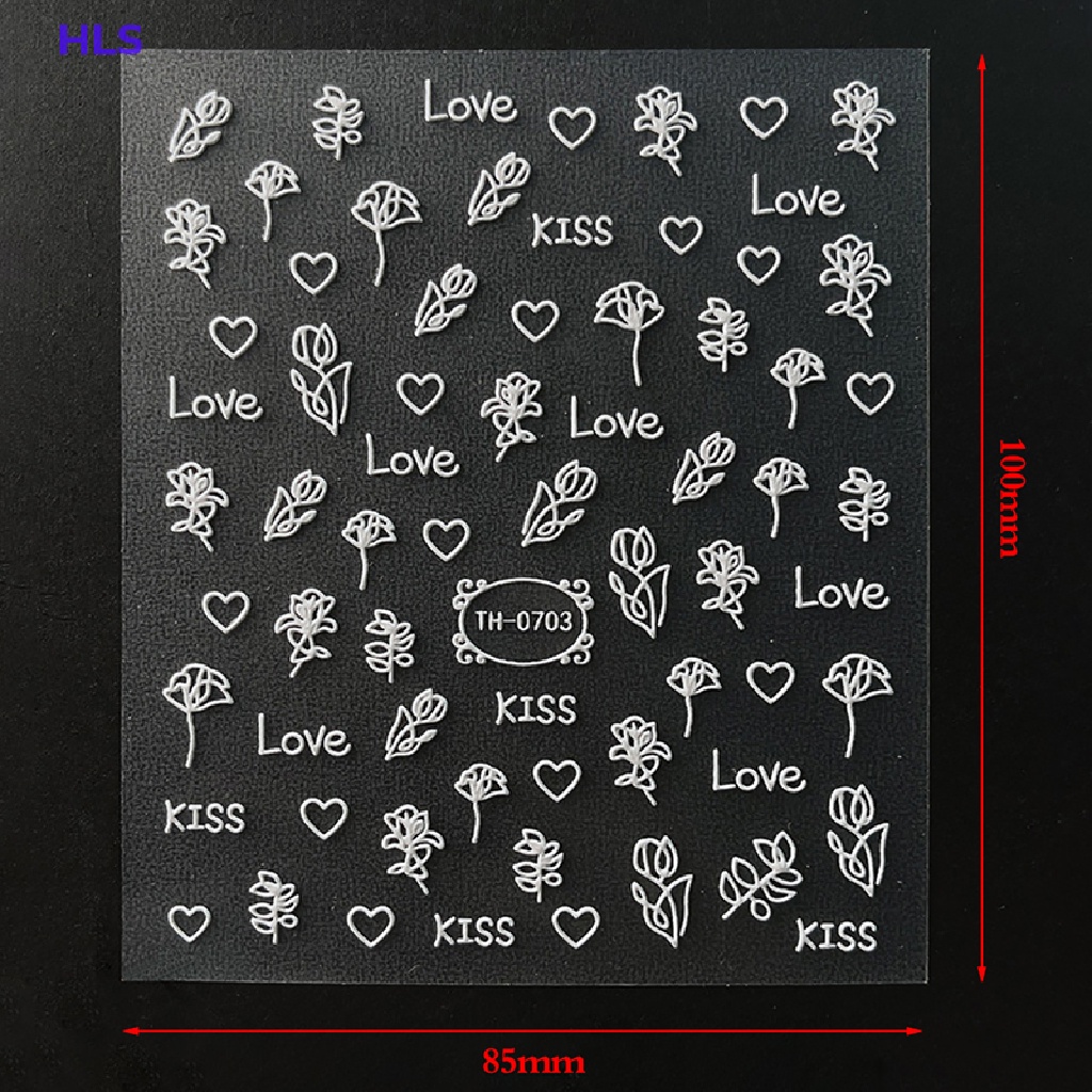 1 Tờ Miếng Dán Móng Tay 5D Màu Trắng Họa Tiết Hoa