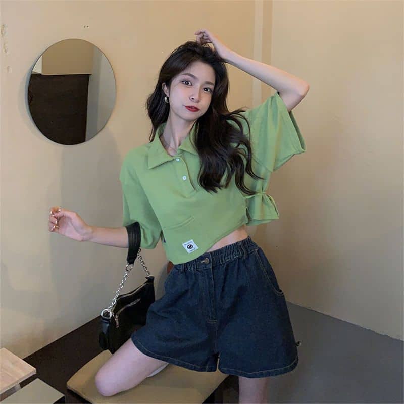 Áo polo nữ form rộng croptop kiểu dáng trẻ trung hàng Quảng Châu cao cấp[có ảnh thật shop chụp]