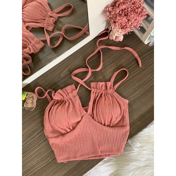 Áo hai dây áo croptop rút dây cột nơ đi biển xinh xắn 086 (Giá sỉ) Lissa