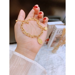 Lắc tay Titan không gỉ xích chạm tag chữ M tim phồng