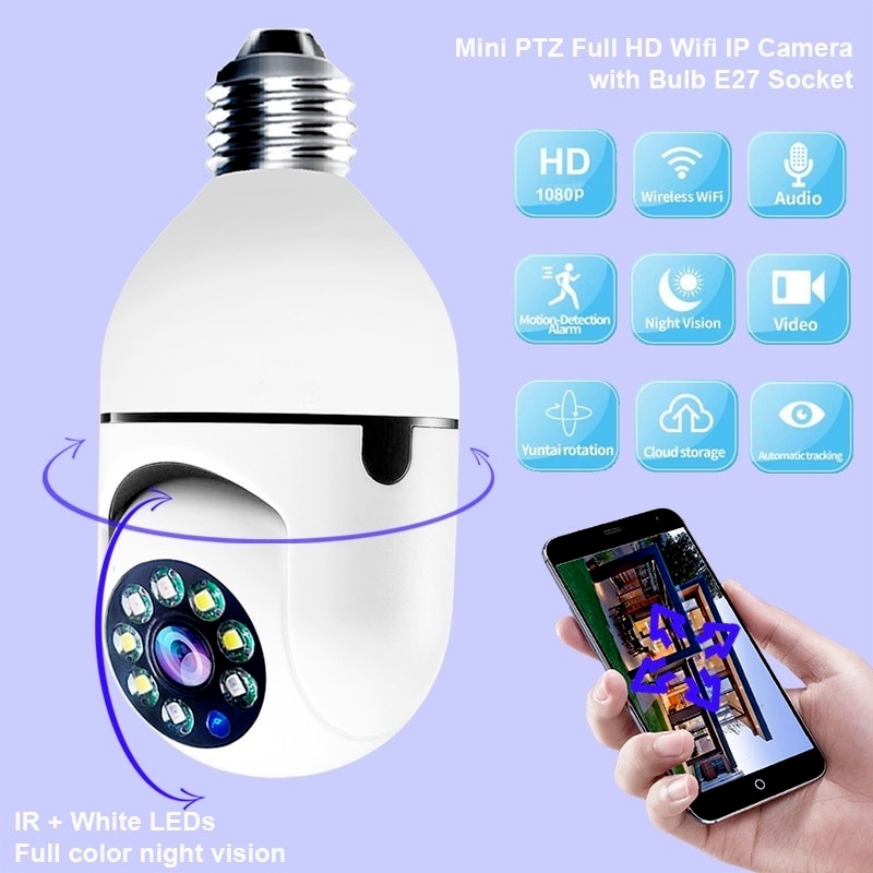 Đèn Led Chiếu Sáng HD 1080P 360 Độ 360 Độ° Camera IP Wifi Không Dây Thông Minh Có Đèn Xoay Được