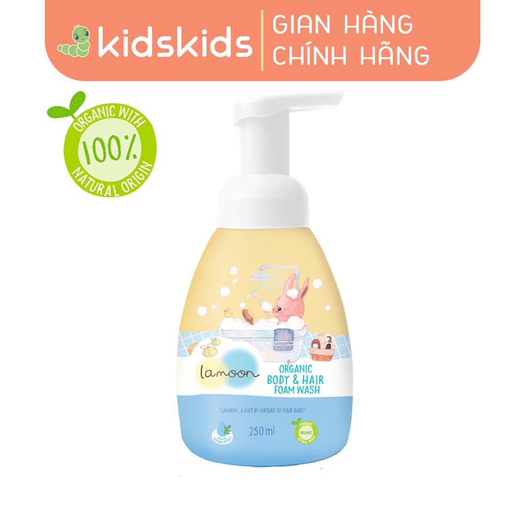 [Date21/03/2024] Sữa tắm gội Organic cho bé dạng bọt Lamoon - Bình 250ml