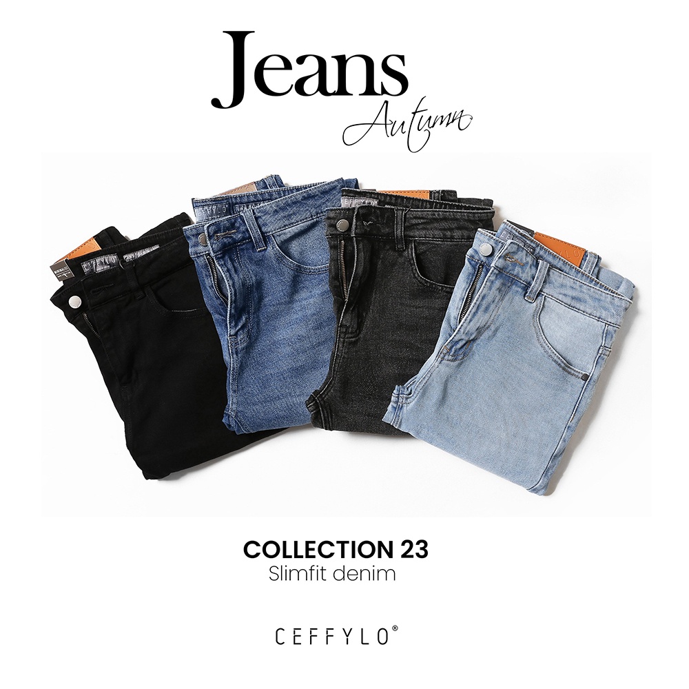 Quần Jeans trơn nam màu Đen form slimfit trơn CEFFYLO chất bò thun co giãn nhẹ