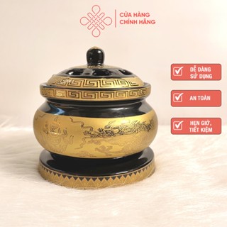 Lư Điện Lò Điện Xông Trầm Bằng Gốm Đường Kính 13Cm ( Tặng 50g Bột Trầm) - Cửa Hàng Phật Giáo Thái Linh