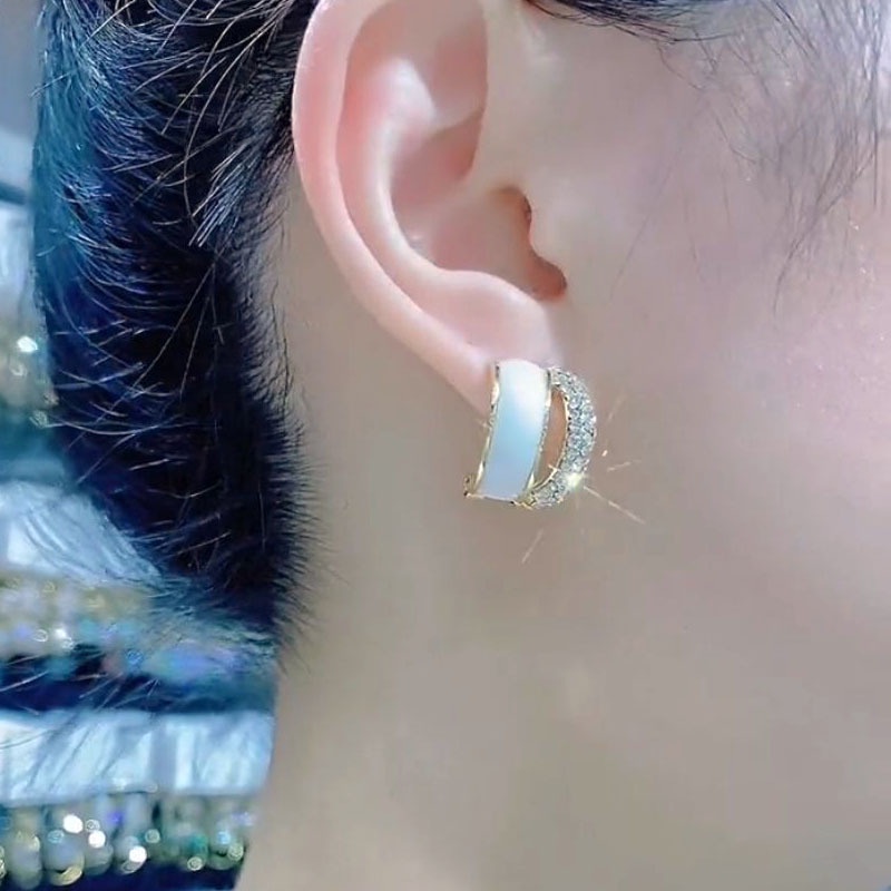 Bông Tai Mạ Bạc 2022 Đính Đá Zircon Màu Đen Dễ Phối Đồ Thời Trang Cho Nữ