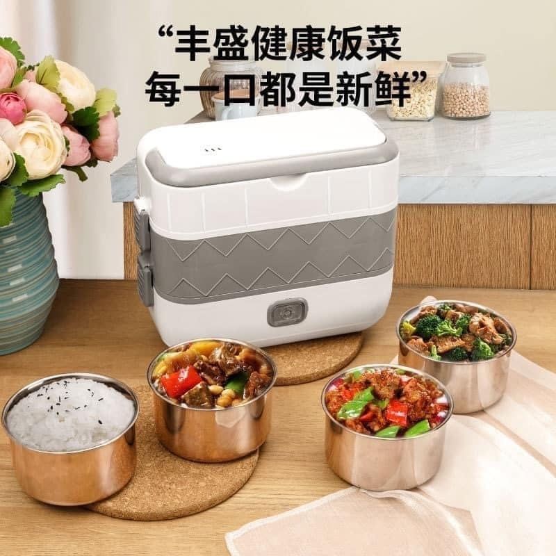 Hộp ủ cơm cắm điện văn phòng bằng hơi nước 2 tầng qimato