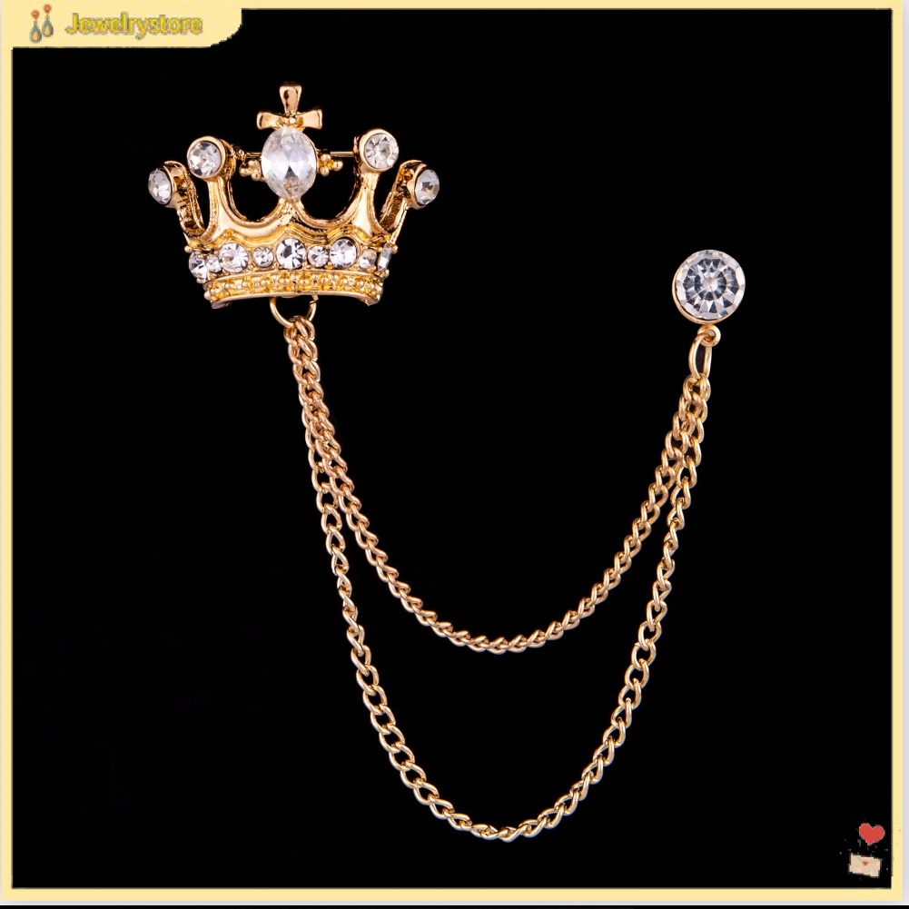 Ghim cài áo hình vương miện phối dây xích thời trang cho nam nữ