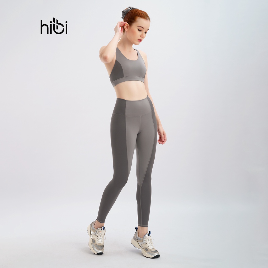 Set Đồ Tập Yoga Gym Luxury Hibi Sports H149 phối hai màu, màu xám, Kèm Mút Ngực, Chất Vải Cao Cấp Lu Fabric