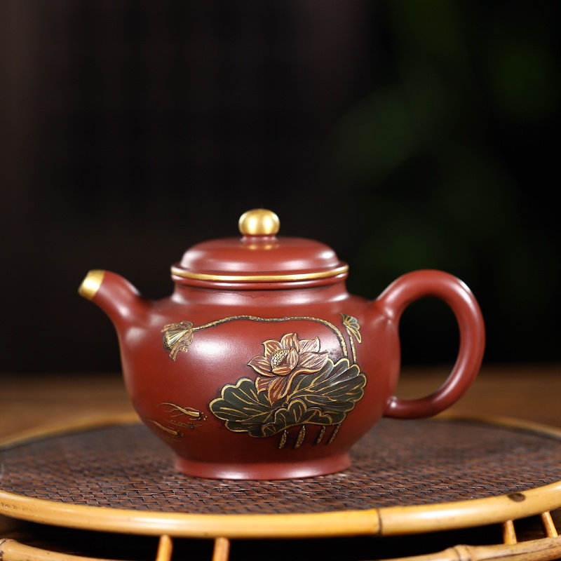 Ấm Tử Sa Nghi Hưng Chuyết Chỉ Miêu Kim Liên Hoa Ngư 300 ml (Đất Cổ Chu Nê, Ấm Cổ Sưu Tầm)