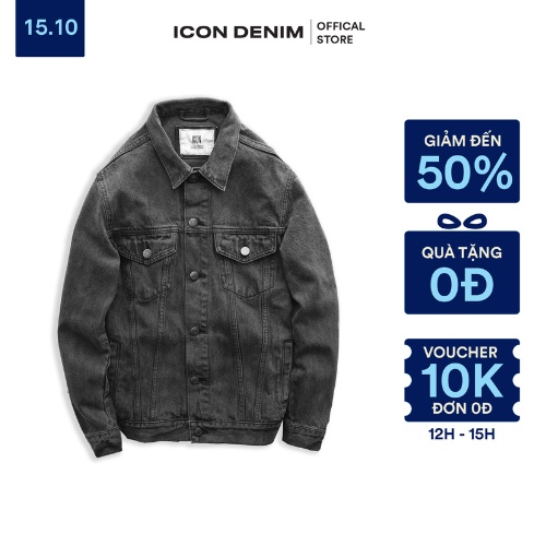 Áo Khoác Jean Nam ICON DENIM Xám Wash Chất liệu Jean Dày Dặn Thời Trang Có Túi Trong AKID0048
