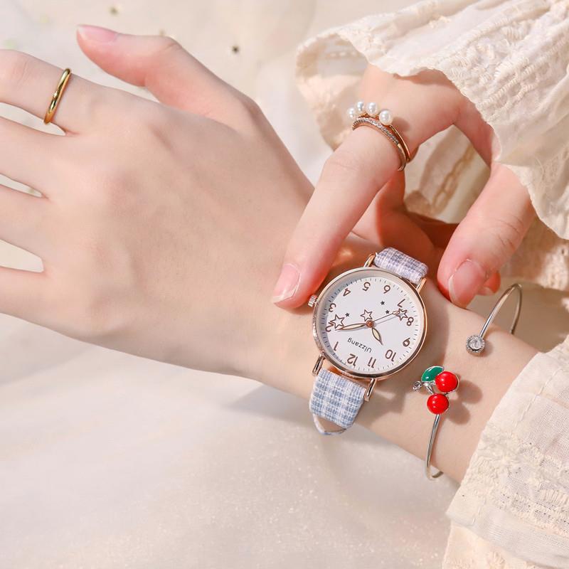 Mới Đồng Hồ Nữ Dây Da Mặt Ngôi Sao Thiết Kế Đơn Giản