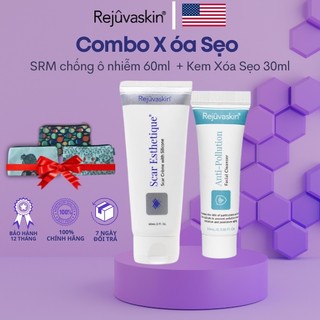 Combo chăm da- Sữa rửa mặt chống ô nhiễm 60ml,Rejuvaskin giảm sẹo thâm, rỗ, lõm Scar Esthetique 30ml