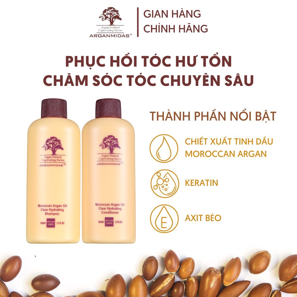 Bộ dầu gội và dầu xả Arganmidas Moroccan Argan Oil Hair Care Travel Kit dưỡng tóc giúp tóc chắc khỏe suôn mượt 50ml