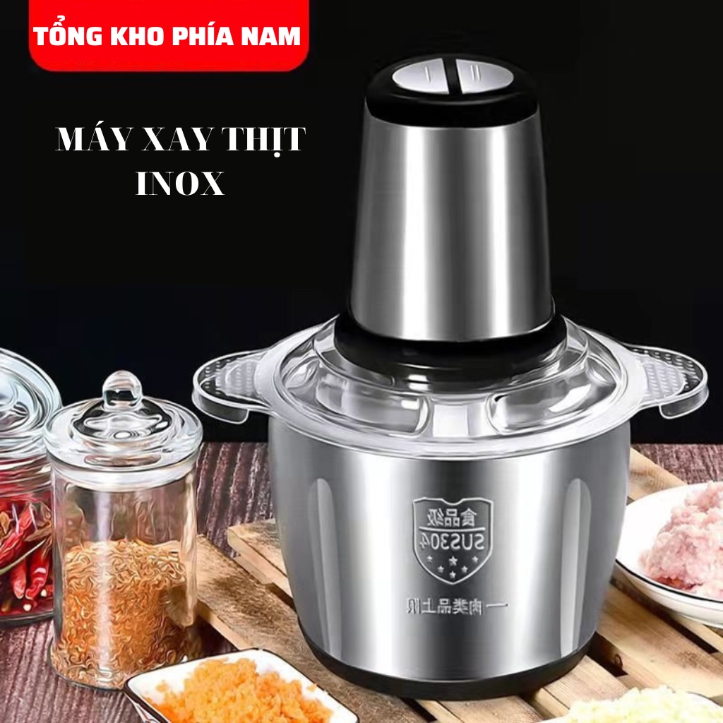 Máy xay thịt, xay rau - củ - quả đa năng cối inox 304 4 Lưỡi Đa Năng, Công suất 250W