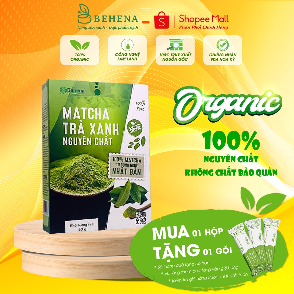 Bột Matcha Trà Xanh Behena 50g Chống Lão Hóa, Giảm Thâm Mụn, Làm Sạch Mụn, Dưỡng Trắng Da