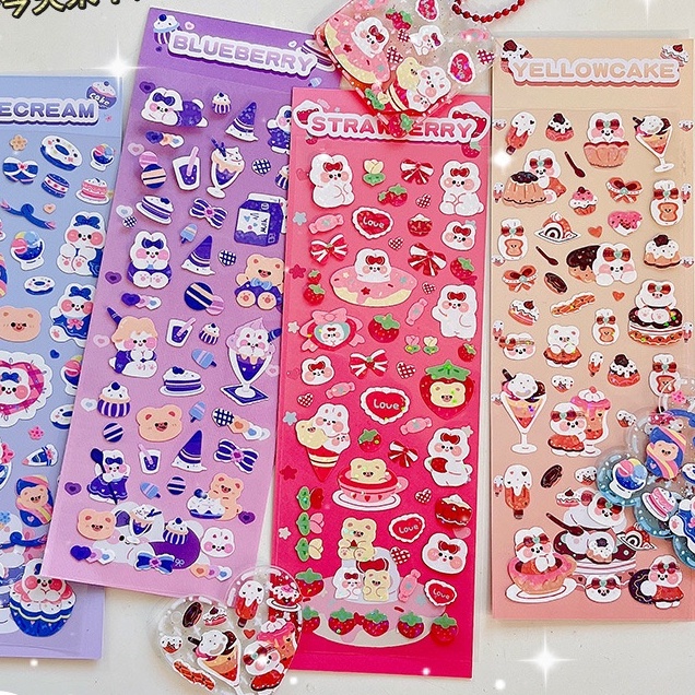 Miếng hình dán sticker gấu thỏ laser dễ thương decor toploader