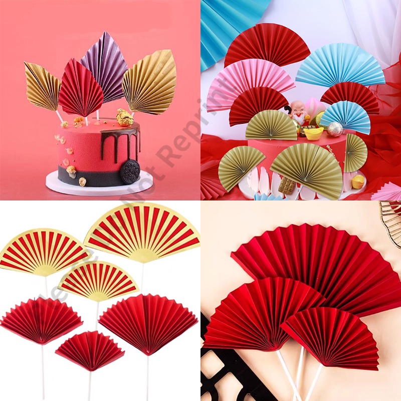 Set 3 / 2 Quạt Xếp Hình Lá Vàng Trang Trí Bánh Kem Sinh Nhật / Năm Mới Cho Bé