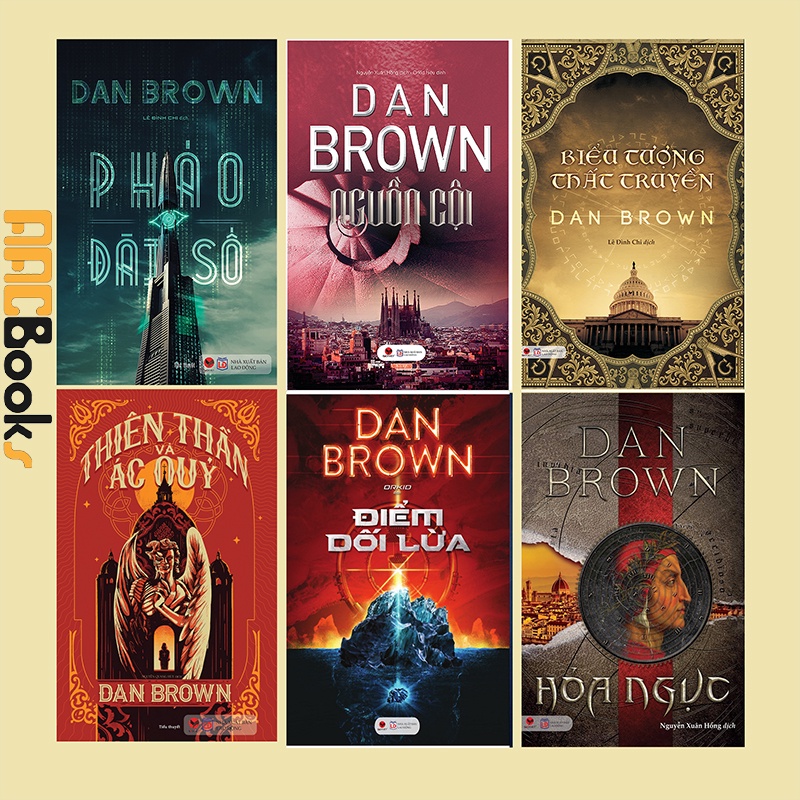 Sách - Bộ 6 cuốn Dan Brown - Bìa cứng (Pháo đài số, Thiên thần và ác quỷ, Điểm dối lừa, Nguồn cội, Biểu tượng thất..)