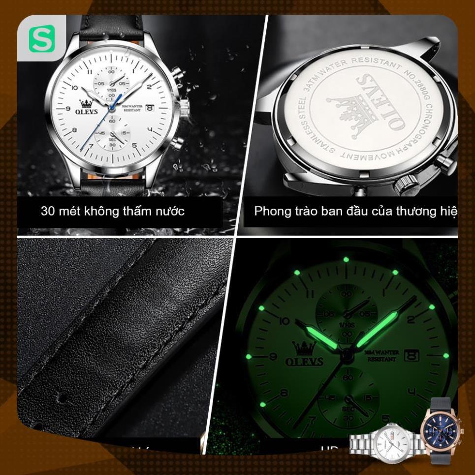 OLEVS 2880 Đồng hồ nam chính hãng Dây da có chức năng Lịch chống nước phát sáng Mặt số